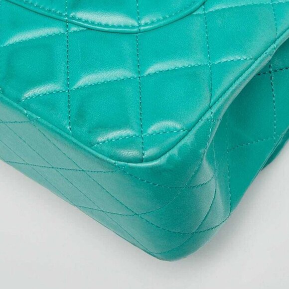Chanel Green Quilted Lambskin Leather Classic Jumbo Double Flap Bag - Picture 4 of 12